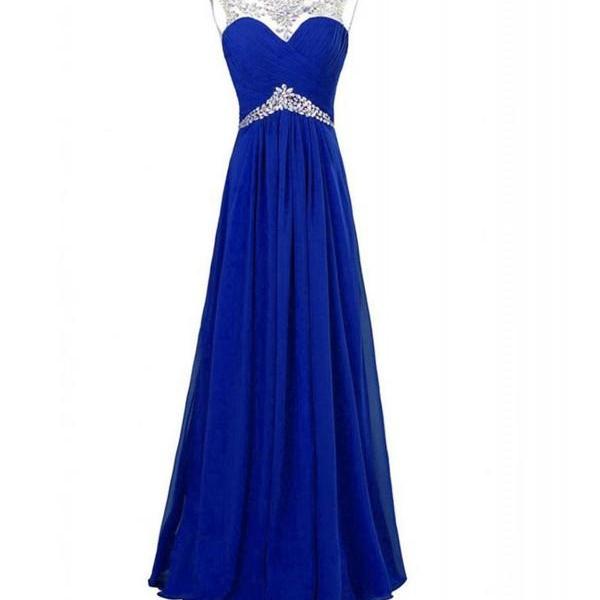 Royal Blue New Arrival Charming Long Beading Real Made Prom Dresses